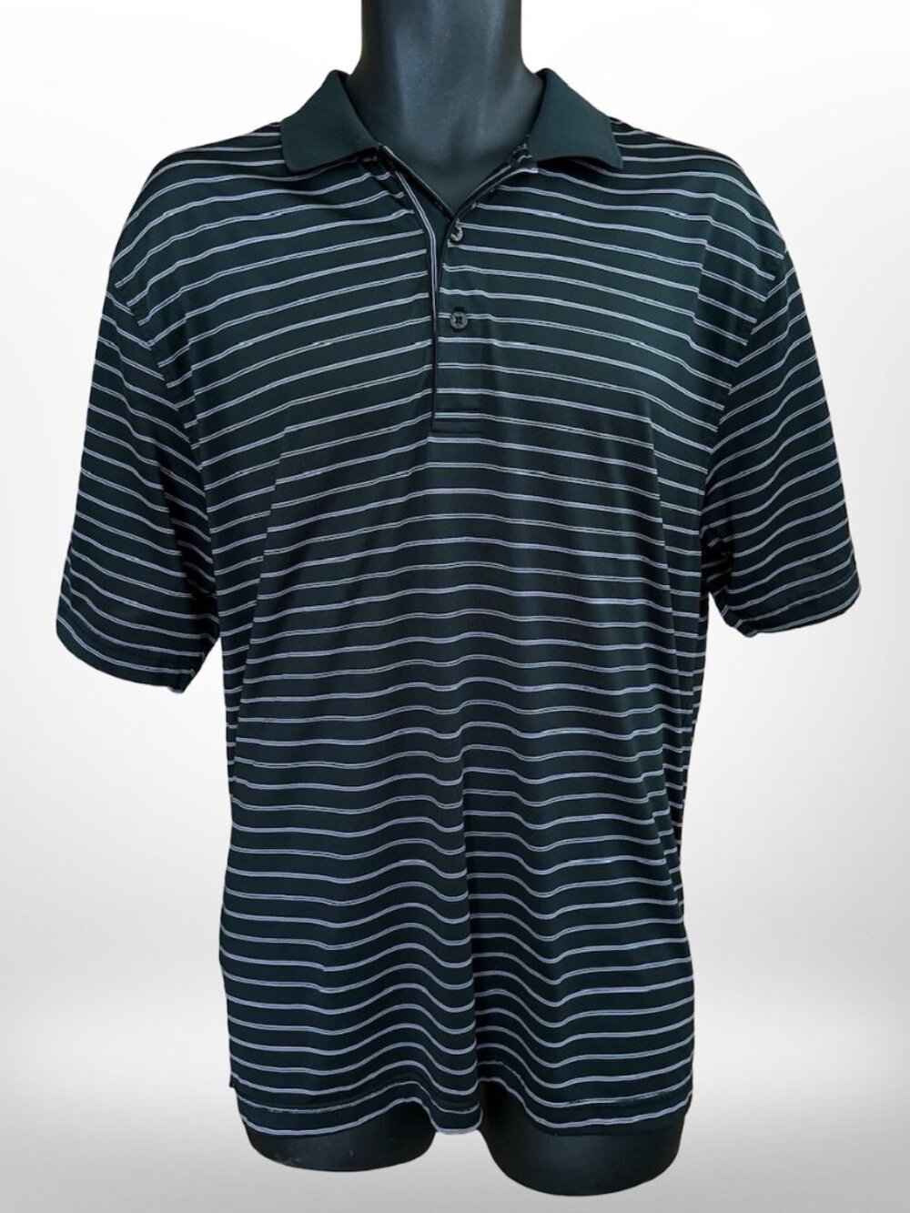 IZOD Polo Shirt Men's L Black Striped Golf Short Sleeve Lightweight Cool Stretch